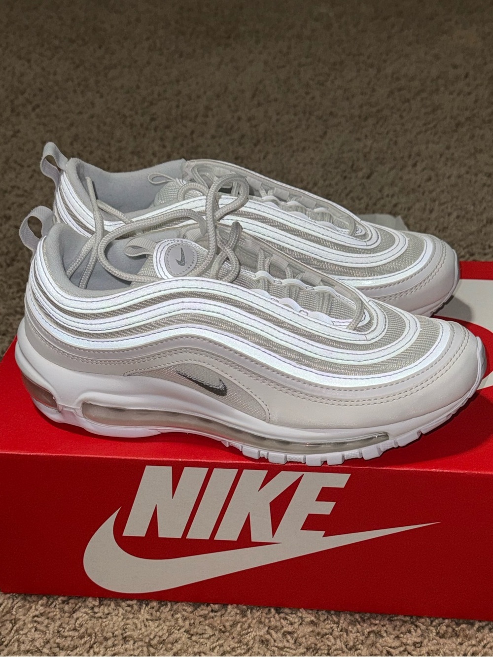 Nike Air Max 97 Triple White Wolf Grey Men’s 6.5 / Women’s 8 921826-101 Like New - Picture 2 of 16